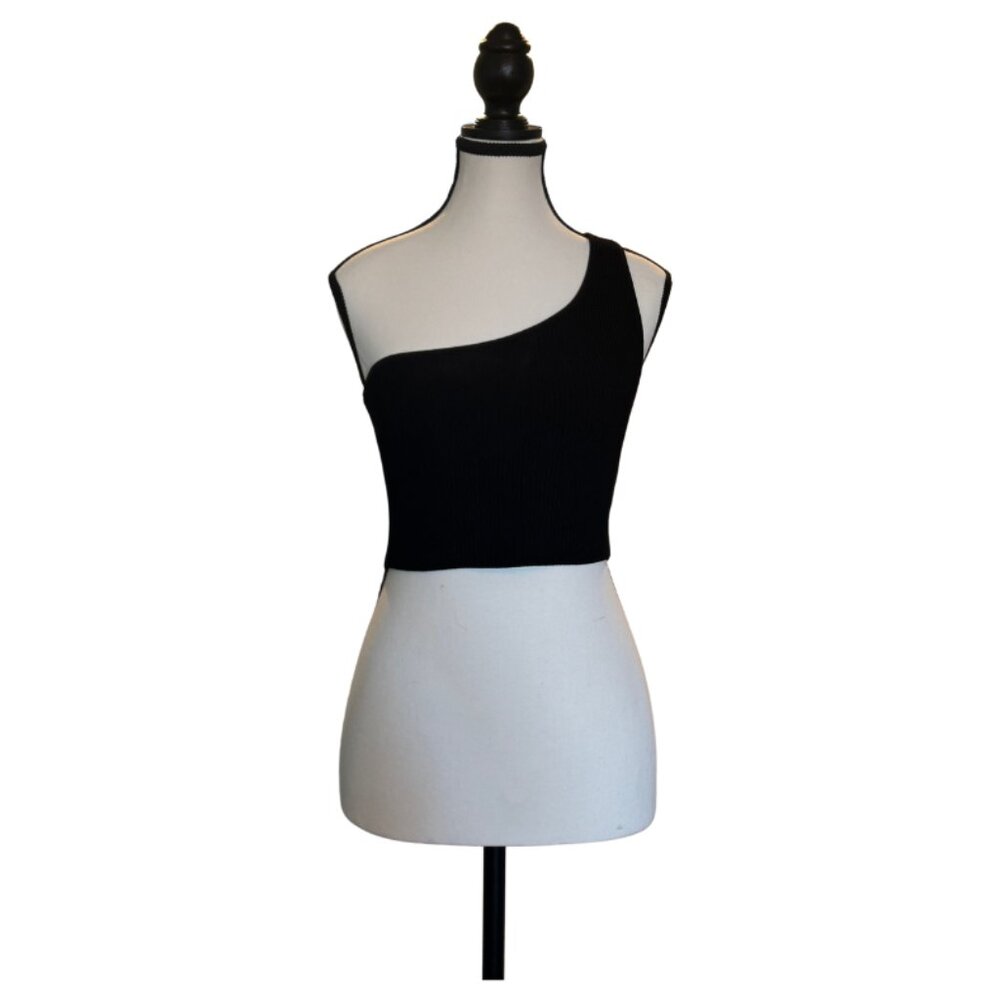 Aritzia Sculpt Knit One-Shoulder Cropped Tank  Size: Small Color: Black